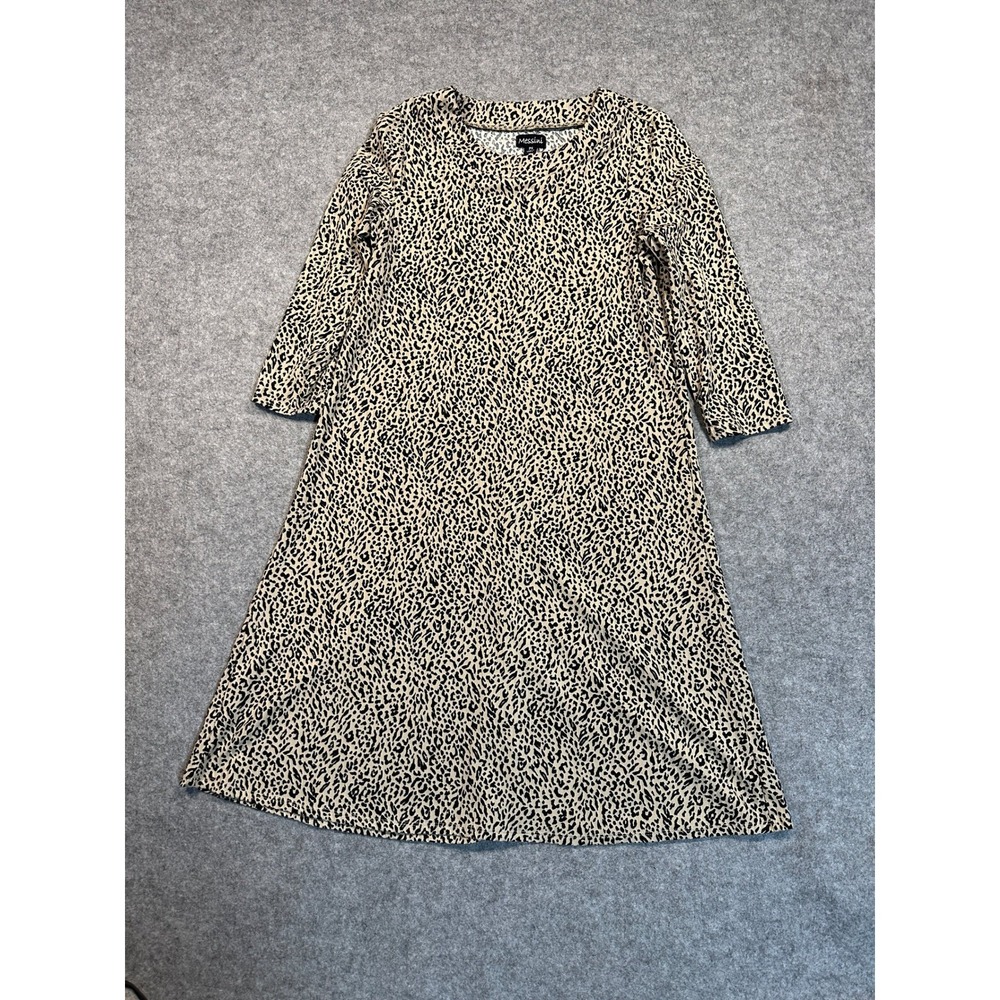 Messini Petite Leopard Print Ribbed Shift Dress Tan Black Long Sleeve PS‎